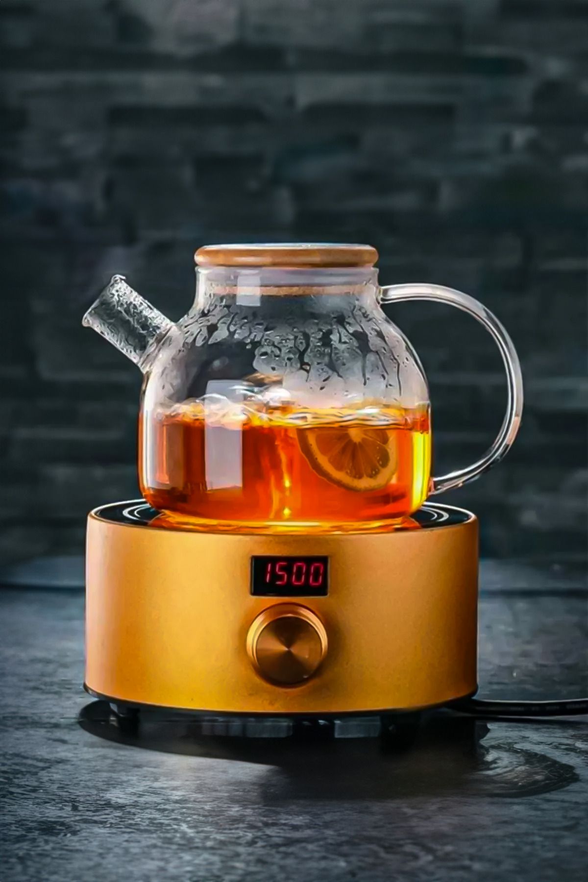 1000 ML Bambu Kapaklı Isıya Dayanıklı Borosilikat Bitki Çayı Demliği 1 LT - Justyol