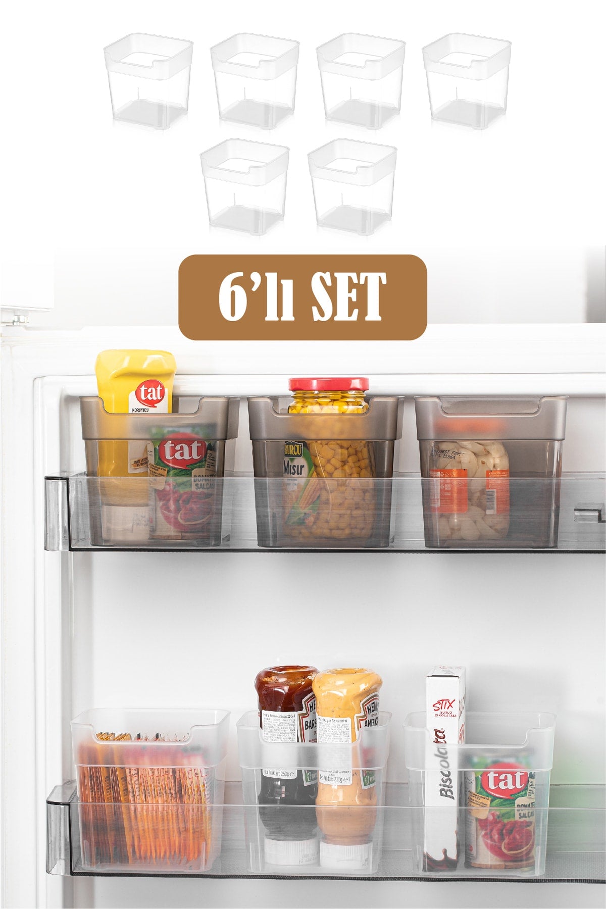 Lot de 6 Mini Boîtes de Rangement pour Réfrigérateur – 950 ml