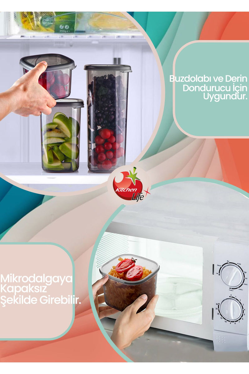 Set de 24 boîtes de conservation alimentaires carrées avec couvercles en silicone et étiquettes – Hermétiques – X8 (550 ml / 1200 ml / 1750 ml)