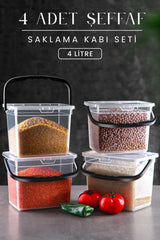 <tc>Set de 4 Boîtes Carrées Mega pour Farine et Produits Alimentaires (4 Litres) - Boîtes de Rangement avec Poignée, 4 Pièces</tc>