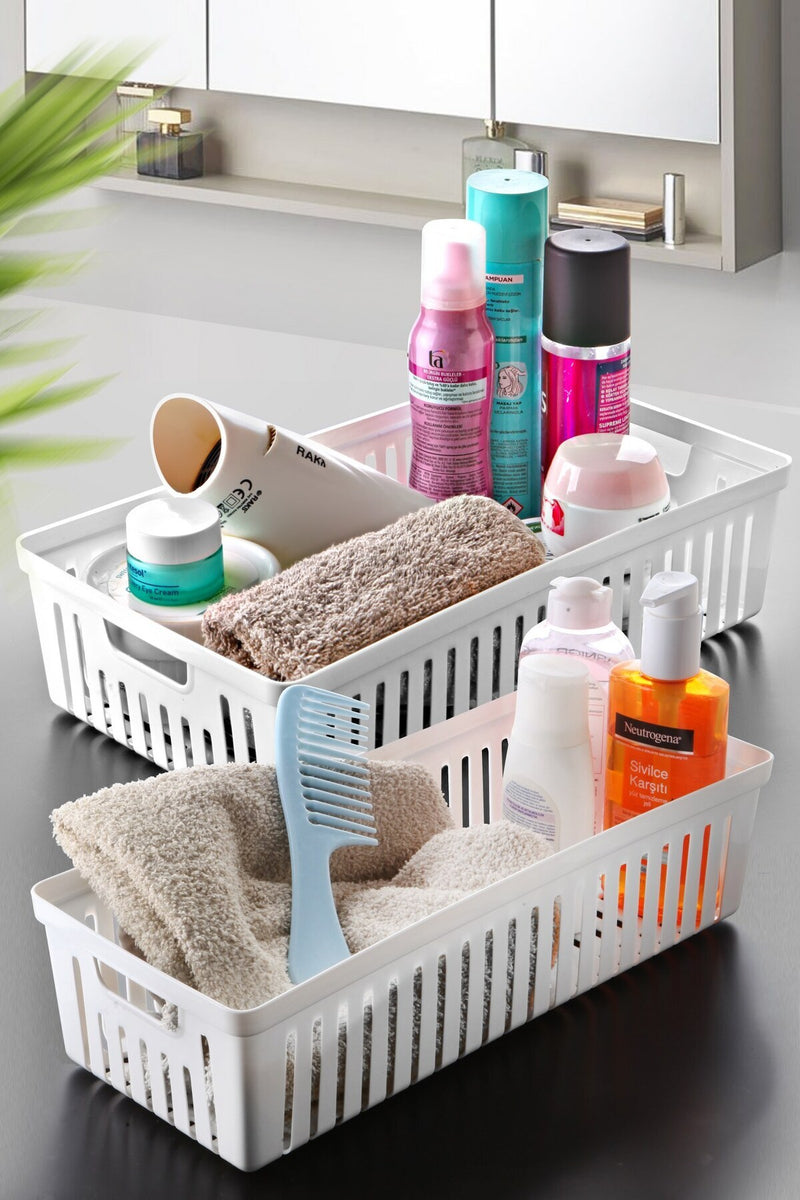 <tc>6'Lı Set No:3 Çok Amaçlı Dolap İçi Düzenleyici Sepet - Banyo Düzenleyici BEYAZ</tc>