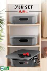 3'Lü Set Çok Amaçlı Dekoratif Düzenleyici Depolama Kutusu 6,8LT - Justyol