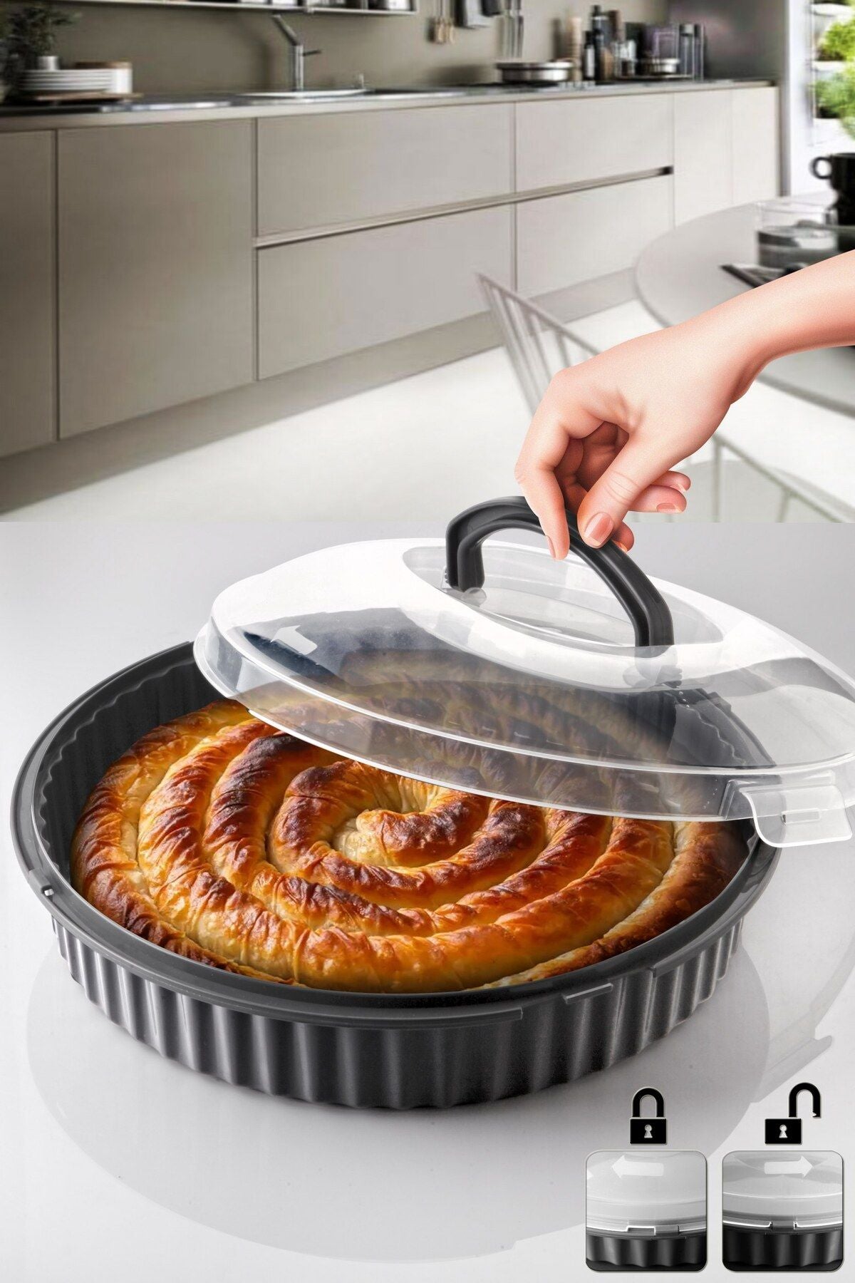 Pasta Kek Börek Taşıma Kabı Çok Amaçlı Saklama Kutusu - 3800 ml - Saklama Kabı