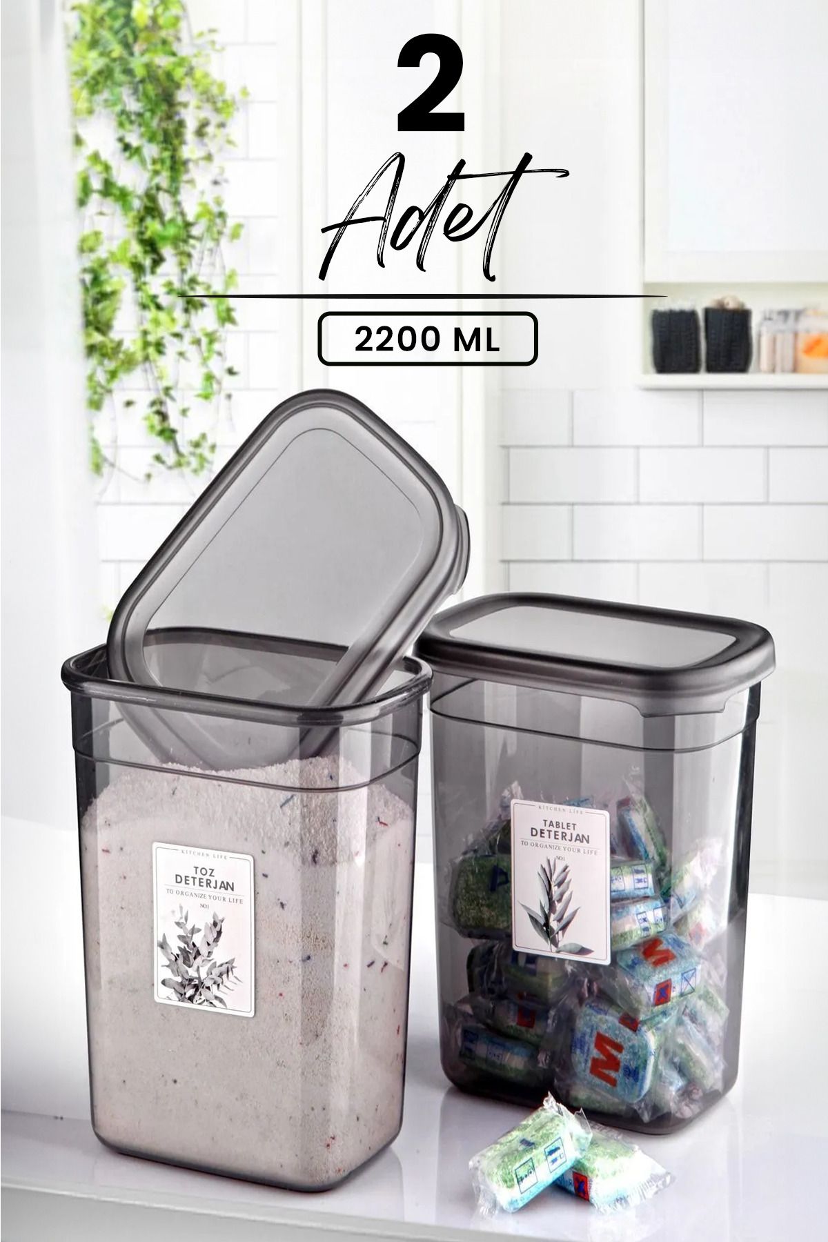 Boîtes de rangement lessive 2 pièces 2200 ml avec étiquettes – Organisateur pratique buanderie