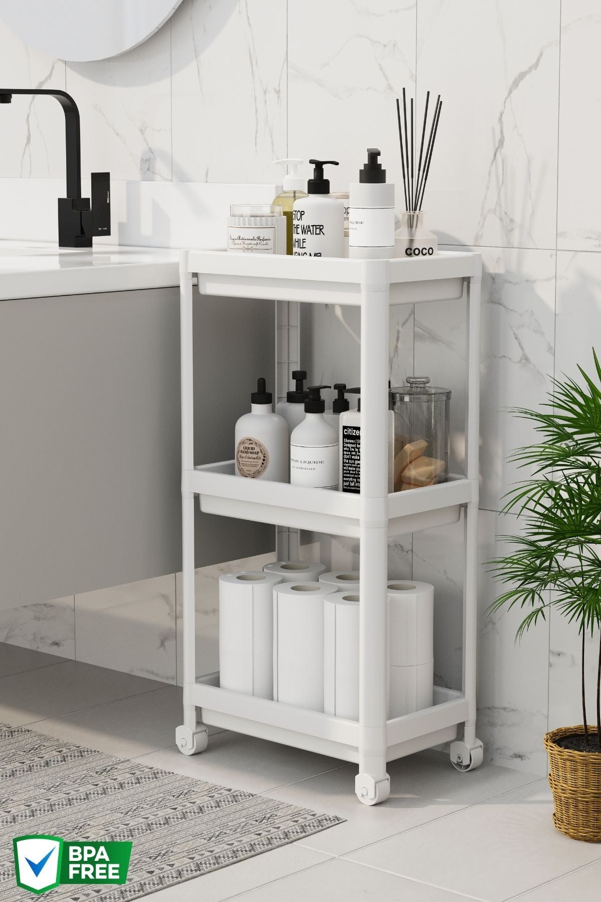 3 Katlı Tezgah Altı, Banyo Tekerlekli Raf Ünitesi