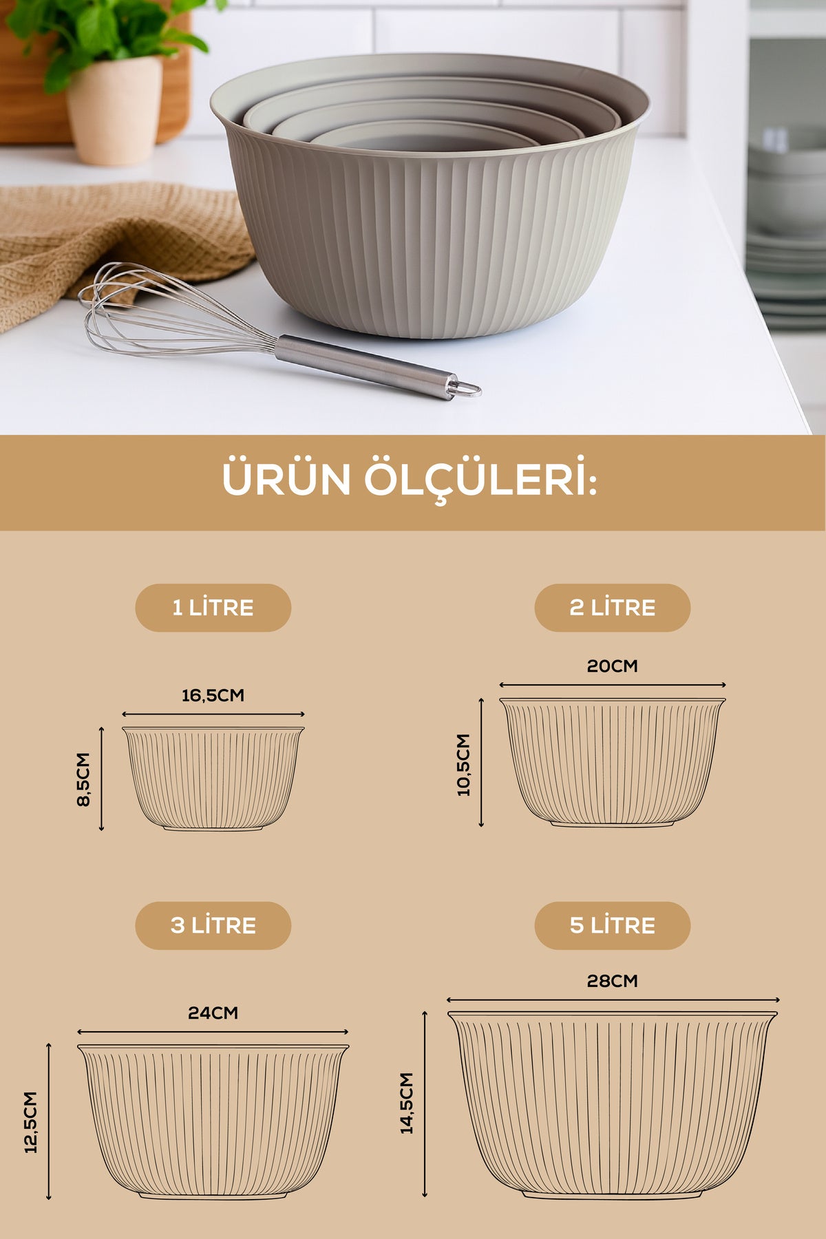 Set de 4 Bols de Cuisine Multifonctions avec Couvercles – 1 L, 2 L, 3 L et 5 L