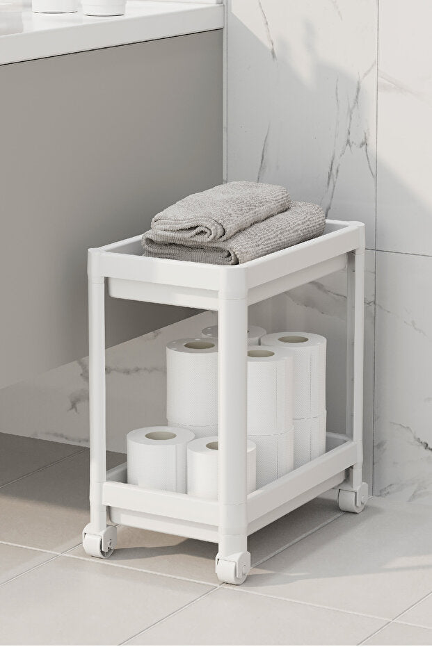 Étagère de Rangement 2 Niveaux sur Roulettes pour Cuisine et Salle de Bain