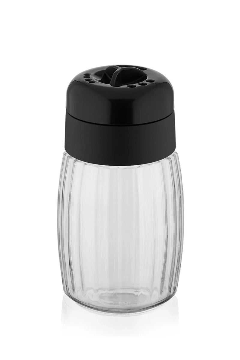 Lot de 2 salières et poivrières en verre à motif étoile, avec couvercle mat noir et blanc – 100 cc