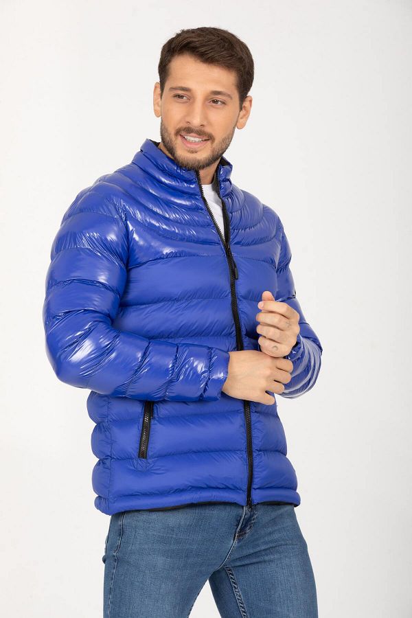 Shiny Casual Bomber Jacket/Coat - Men's - Waterproof - With Pockets and Front Zipper -  blue-56986