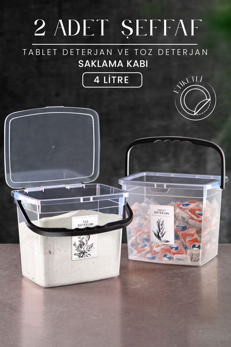 Lot de 2 Boîtes de Rangement 4 L avec Poignées pour Lessive et Aliments