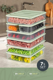 Lot de 7 boîtes de rangement pour réfrigérateur et congélateur – Compatibles micro-ondes, coloris menthe