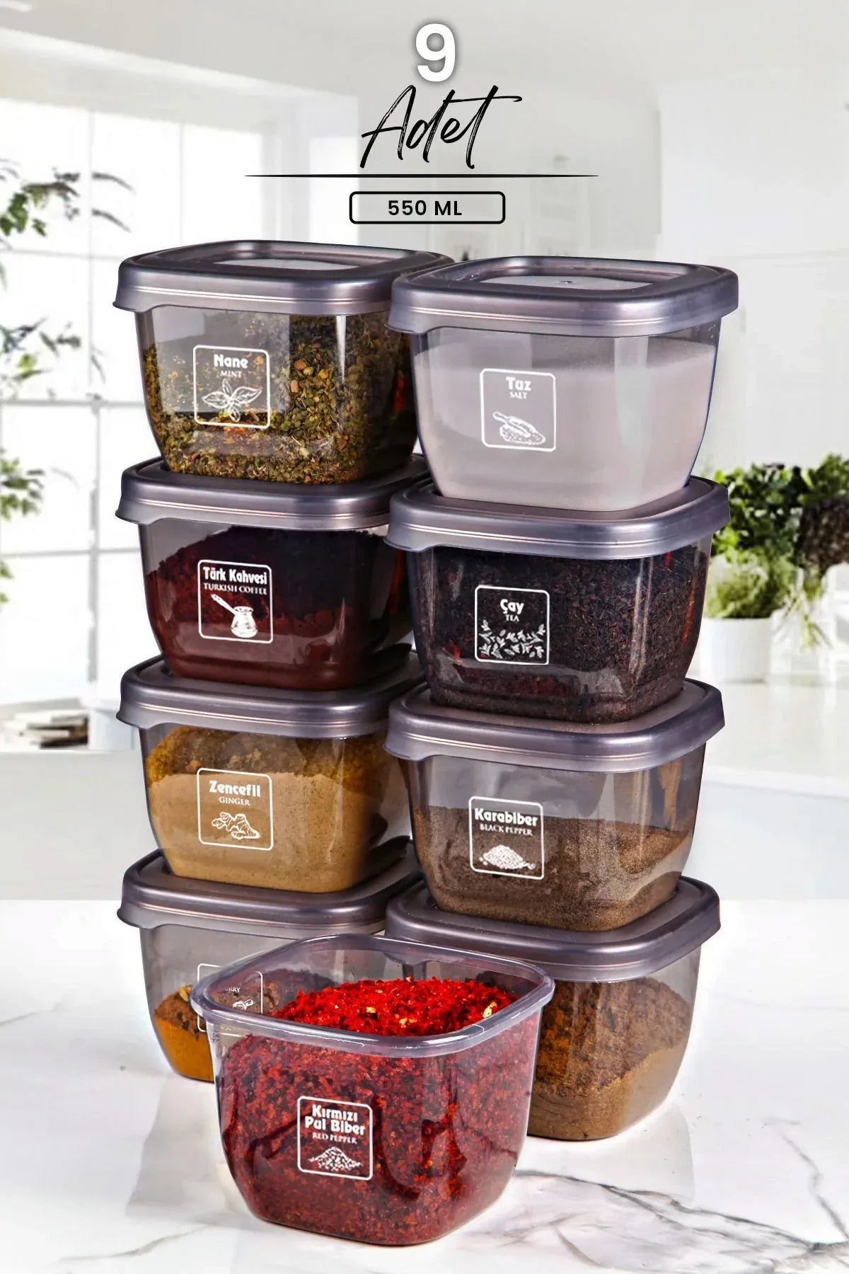 Set de 9 boîtes de rangement carrées Boly avec étiquettes – 550 ml - Justyol