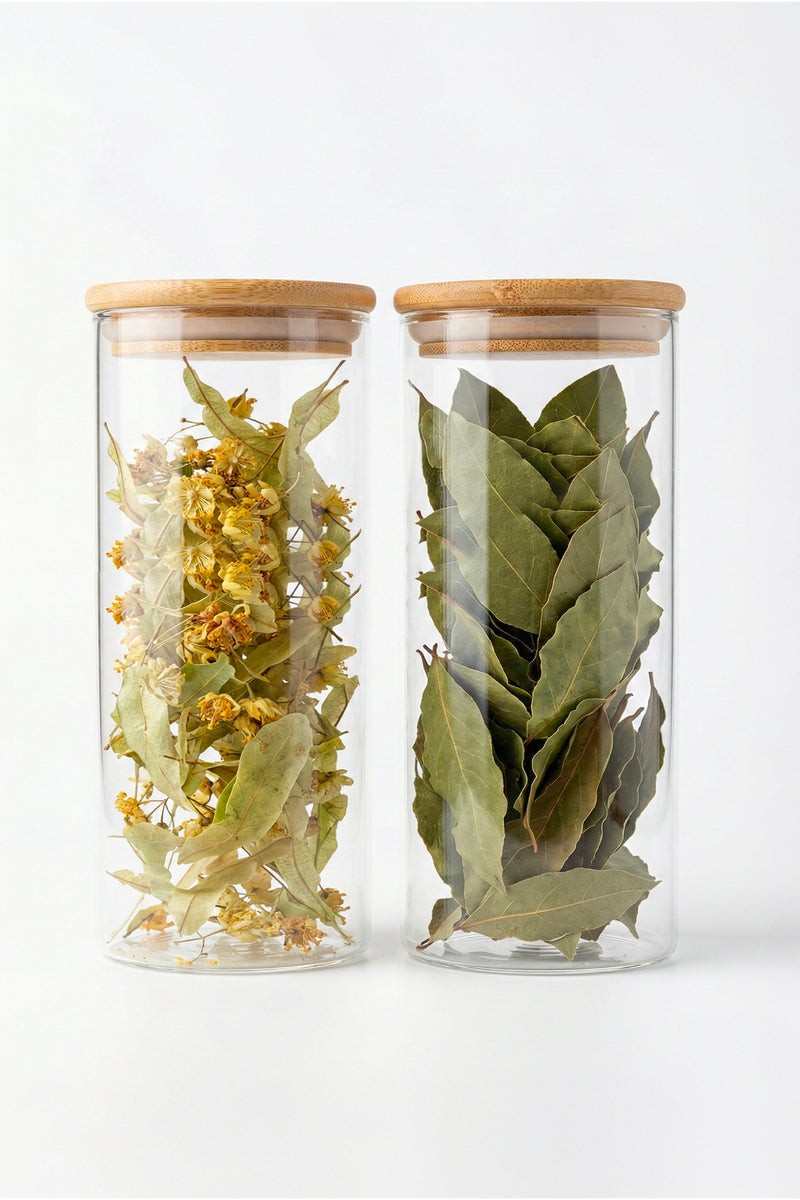 Lot de 2 Bocaux en Verre 450 ml avec Couvercle en Bambou Hermétique
