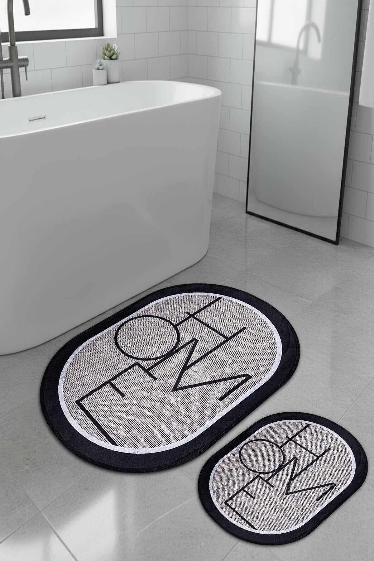 Set de 2 Tapis de Toilette avec Motif - 60x90 cm et 40x60 cm