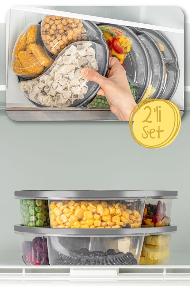 Lot de 2 Boîtes Alimentaires Rondes 3 Compartiments 1,2 L