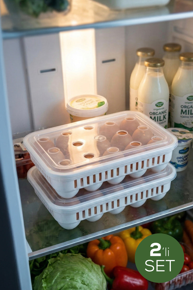 Lot de 2 Boîtes de Rangement pour 30 Œufs avec Couvercle Transparent – Organisateur de Réfrigérateur