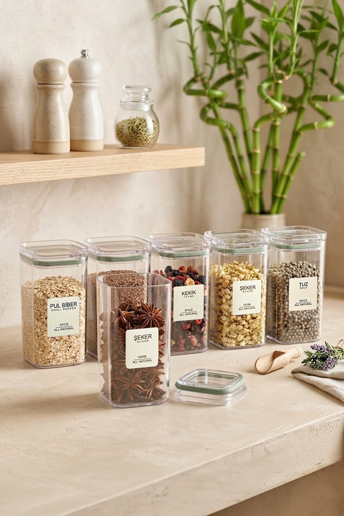 طقم 6 علب بهارات محكمة الإغلاق Kitchen Life سعة 300 مل