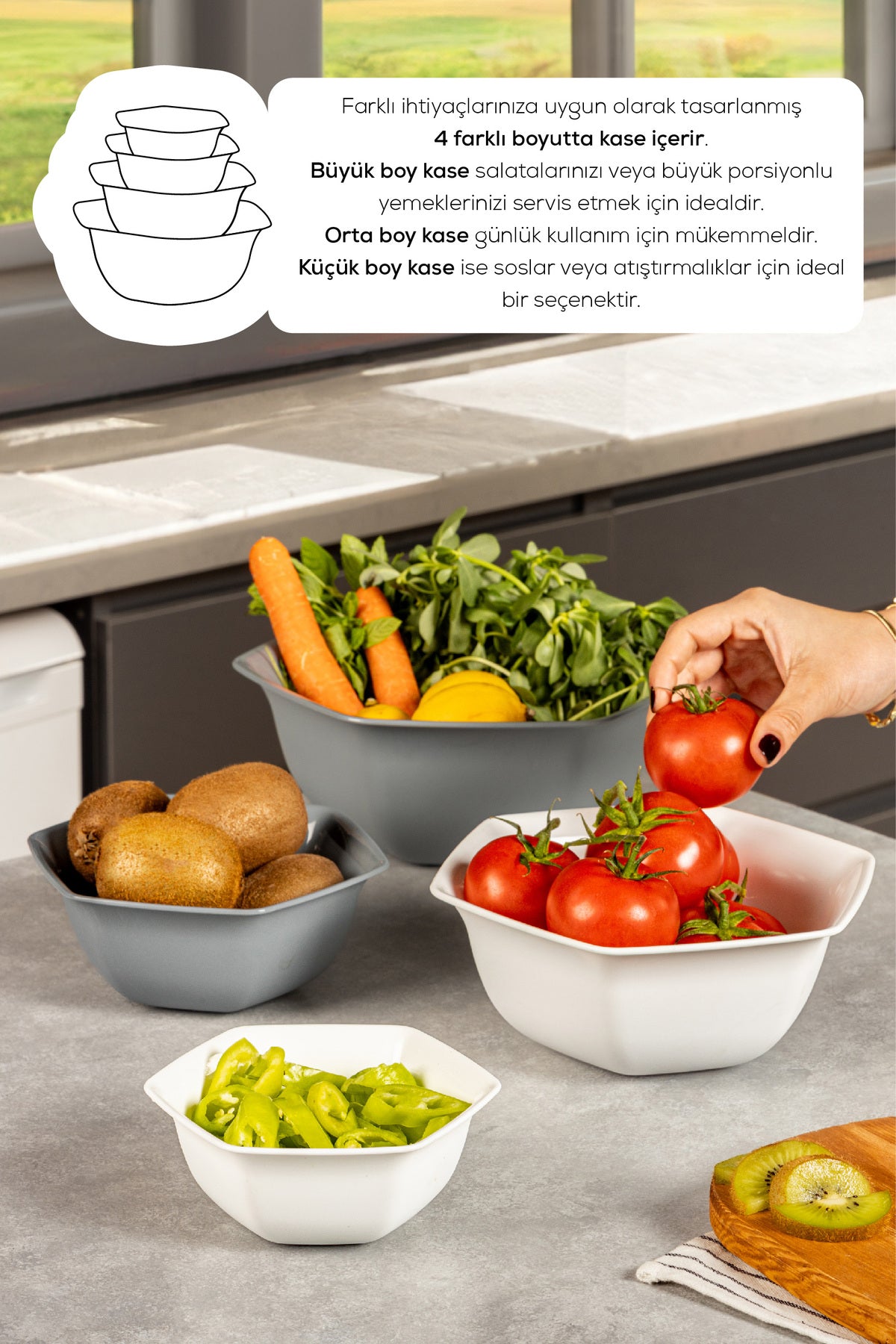 Set de 4 Bols Hexagonaux en Plastique Sans BPA – Multi-Tailles