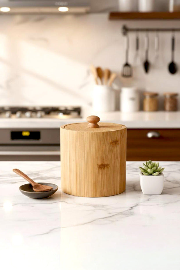 Kitchen Life Bocal de Rangement Pisa en Bambou 9 × 11 cm