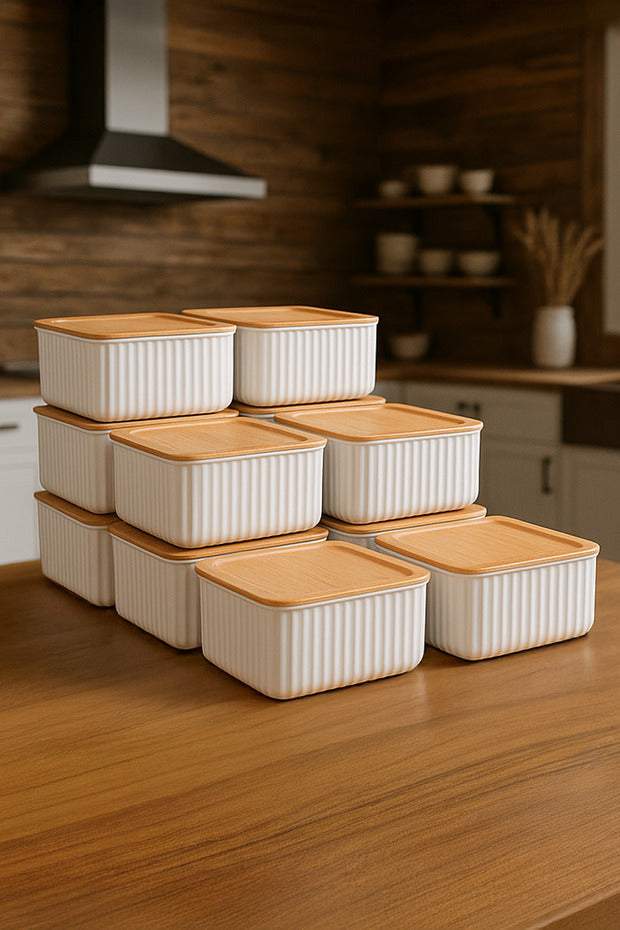 Boîte de Conservation avec Couvercle Effet Bambou