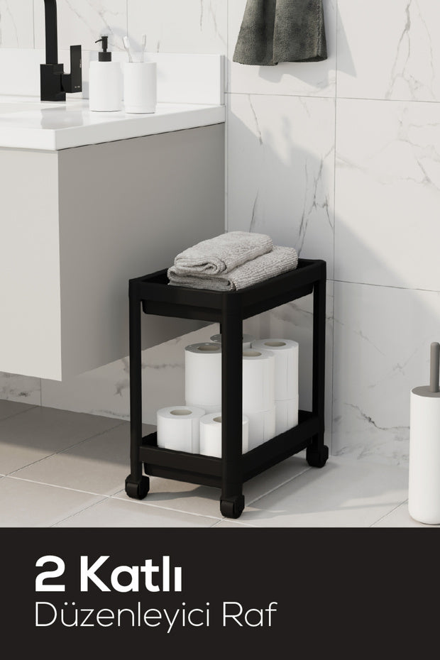 Étagère de Rangement 2 Niveaux sur Roulettes pour Cuisine et Salle de Bain