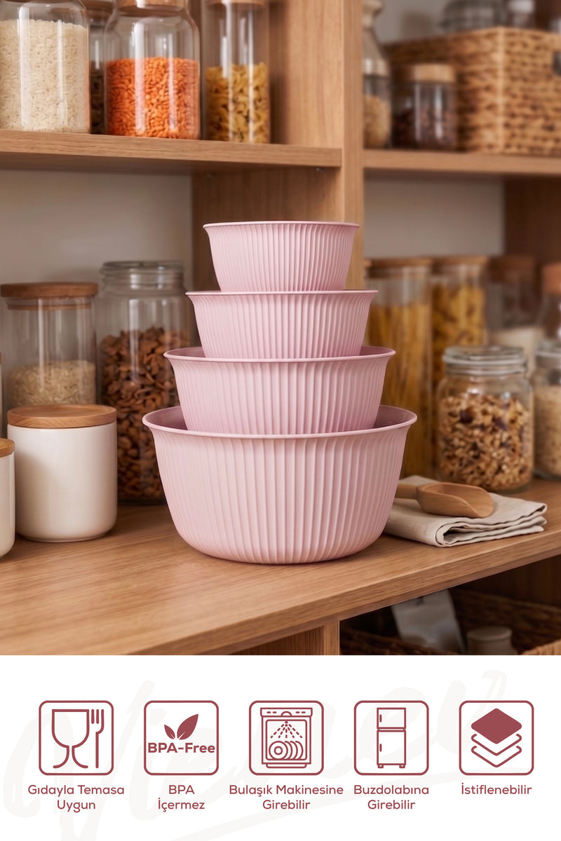 Set de 4 Bols de Cuisine Multifonctions avec Couvercles – 1 L, 2 L, 3 L et 5 L