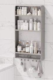 Étagère de Salle de Bain Modulaire Adhésive à 3 Niveaux avec Crochets et Tiroir – Organisateur Multifonction