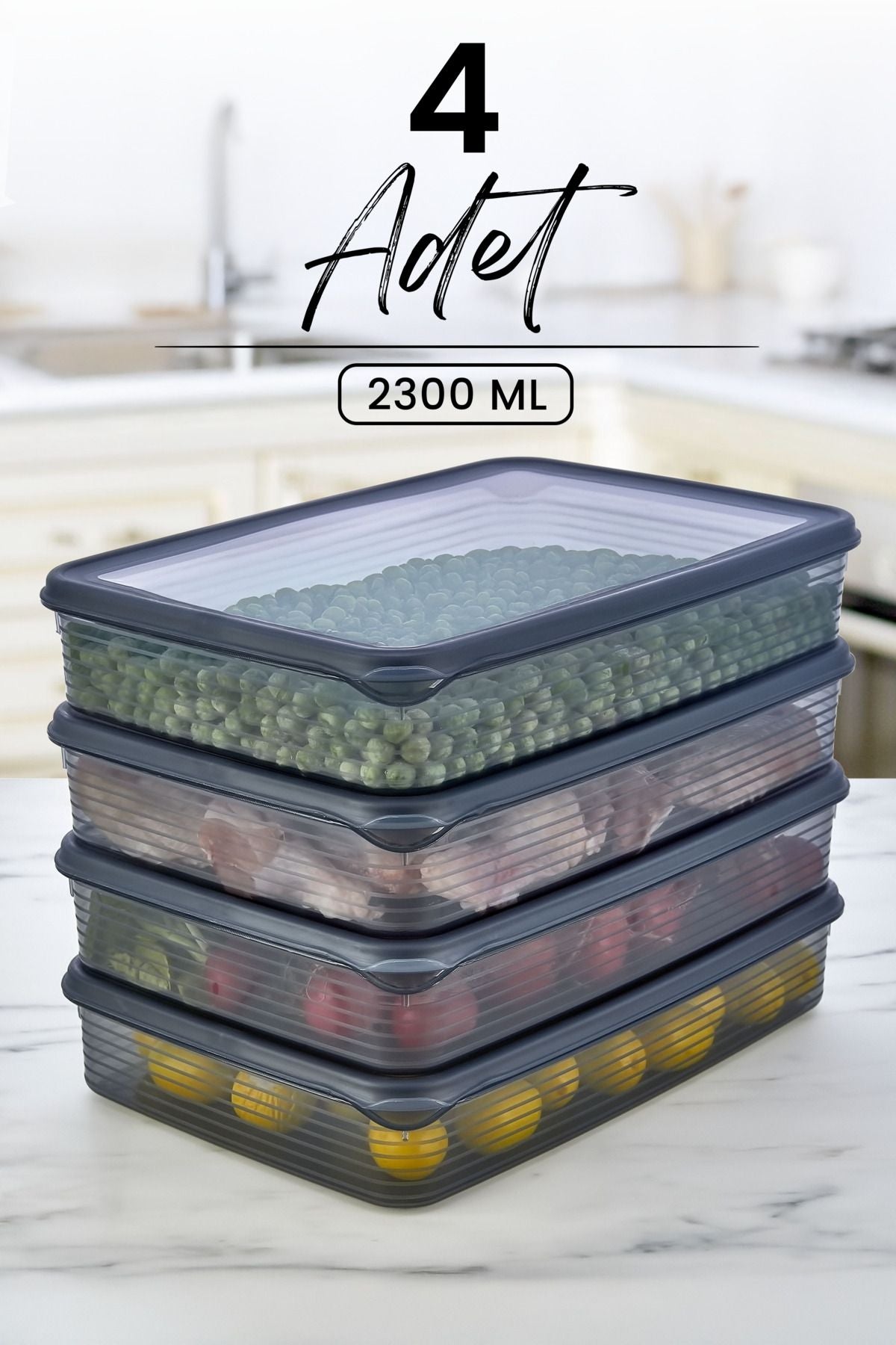 Boîtes de conservation réfrigérateur et micro-ondes 4 pièces 2300 ml – Organisateur pratique de cuisine