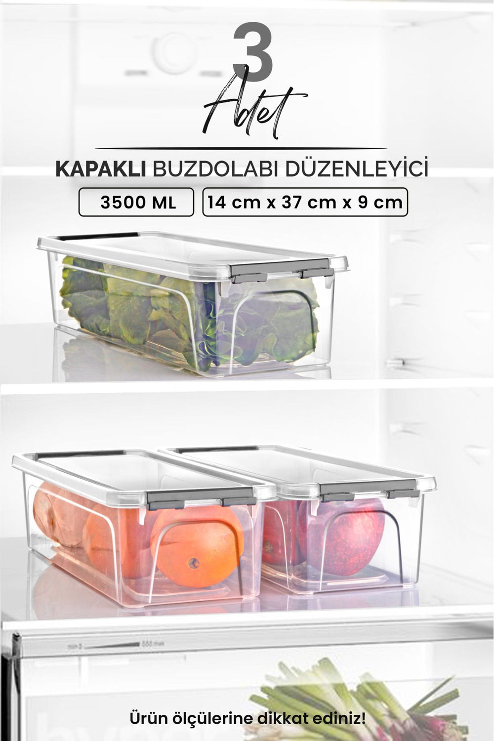 Set de 3 organiseurs de réfrigérateur 3500 ml avec couvercle verrouillable – Boîtes de rangement et d’organisation