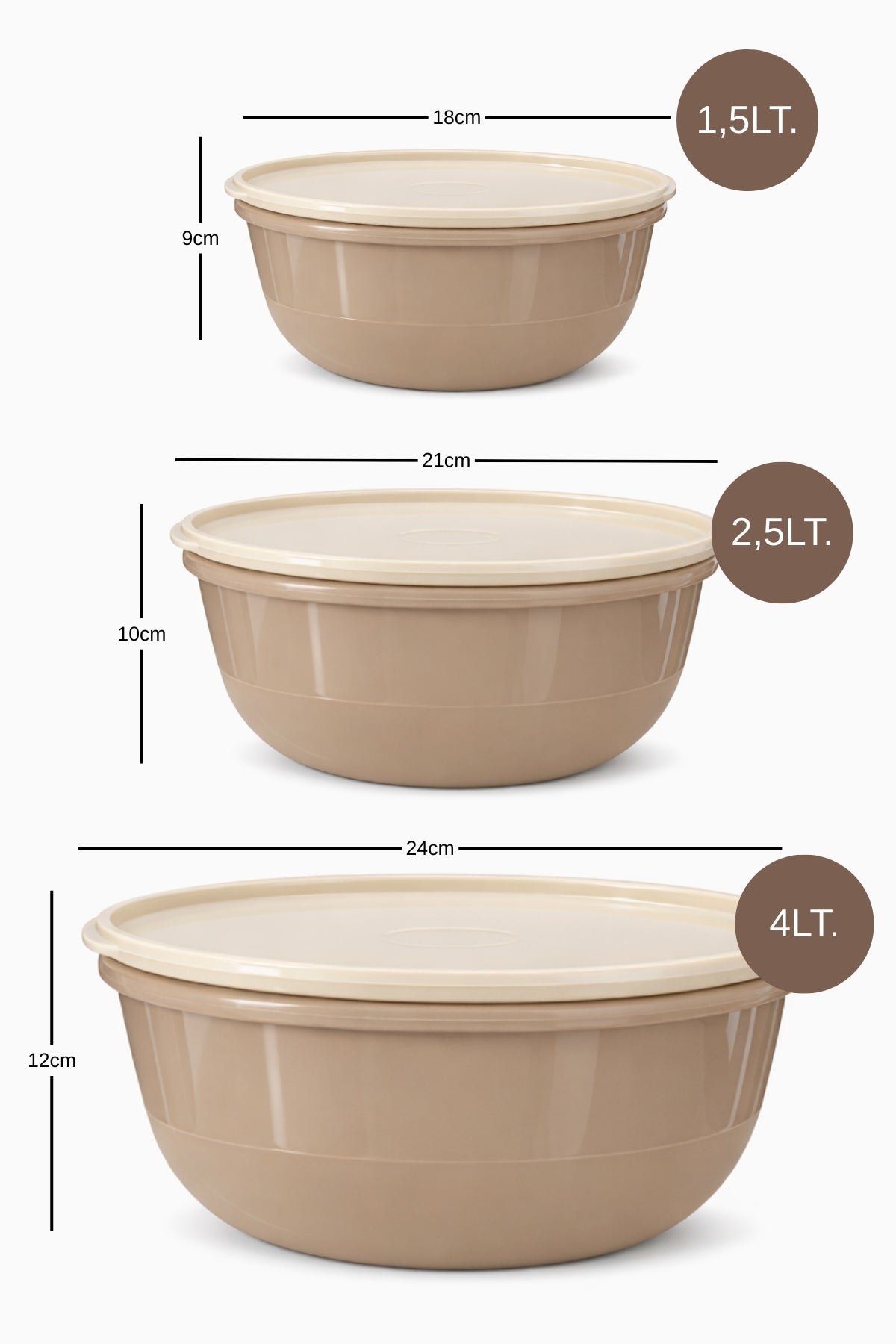 Set de 3 Boîtes de Conservation Rondes – 1,5 L + 2,5 L + 4 L