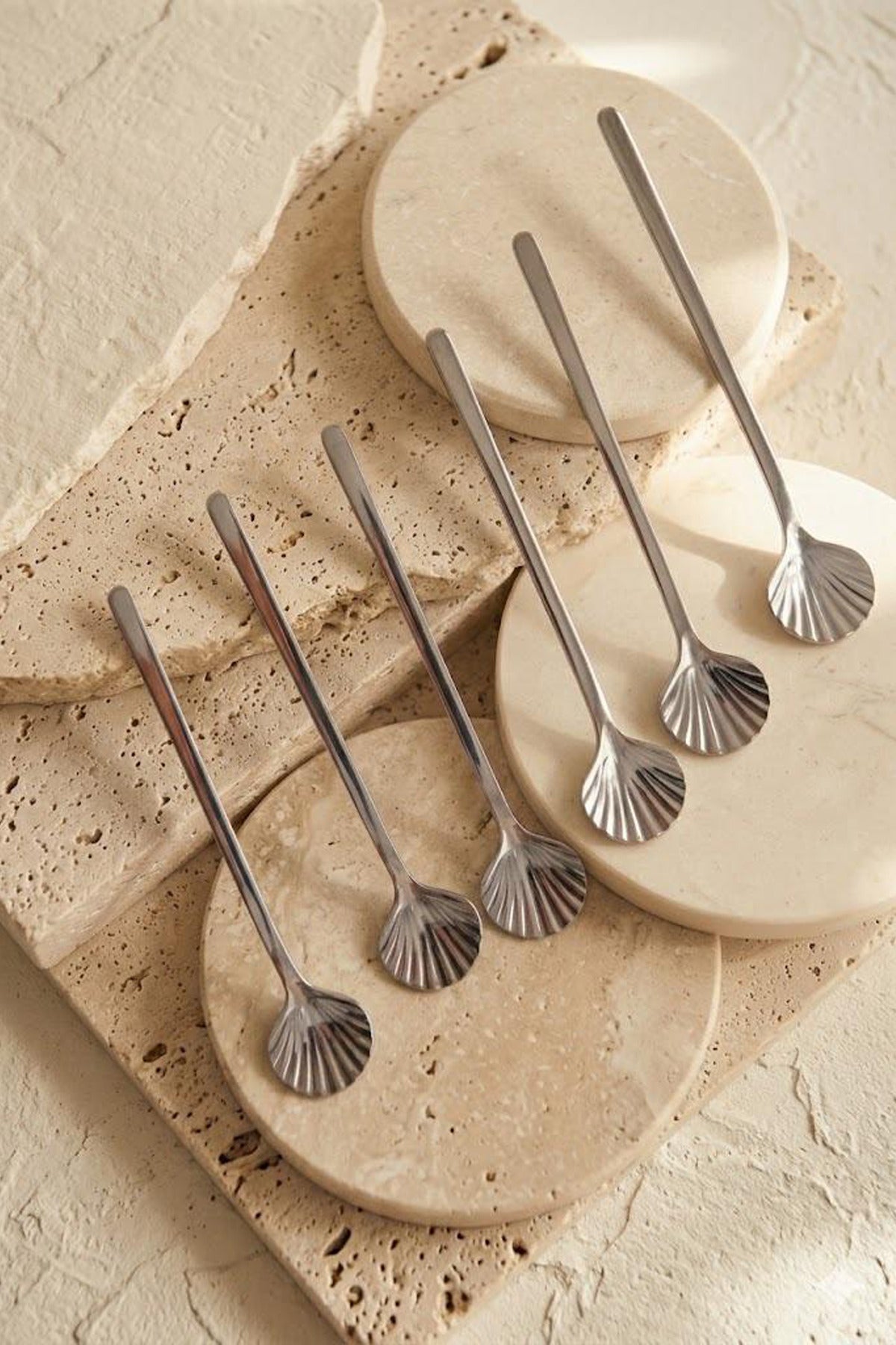 Lot de 6 Cuillères à Café Coquillage en Acier Inoxydable