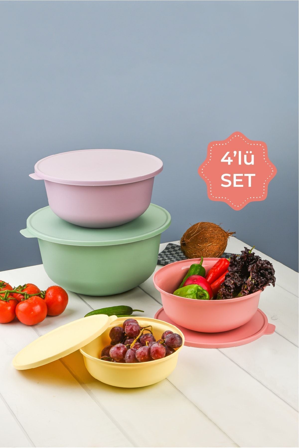 <tc>Set de 4 bols Tupy avec couvercles multicolores</tc>