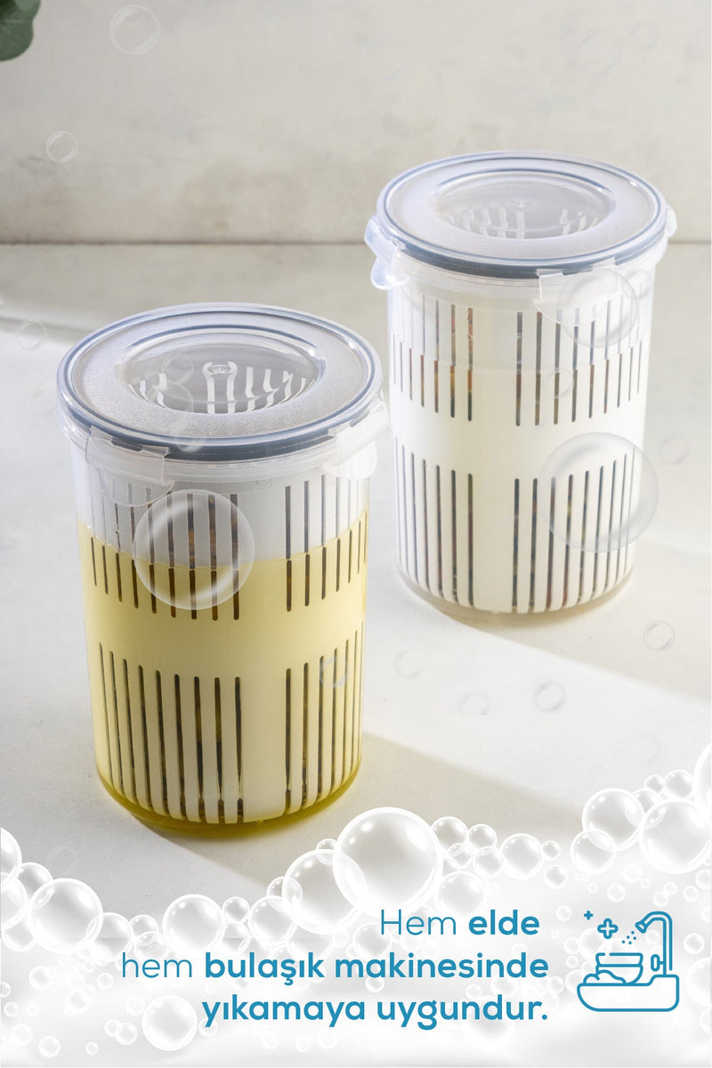 Boîte de rangement avec égouttoir pour olives et pickles – 1,5 litre