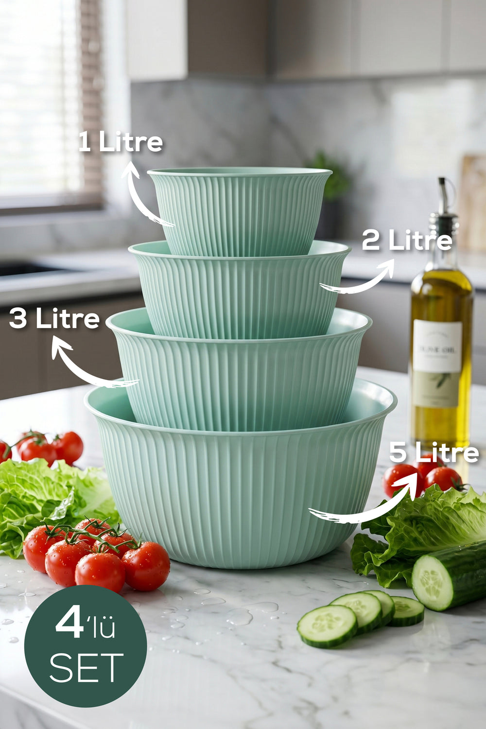 Set de 4 Bols de Cuisine Multifonctions avec Couvercles – 1 L, 2 L, 3 L et 5 L