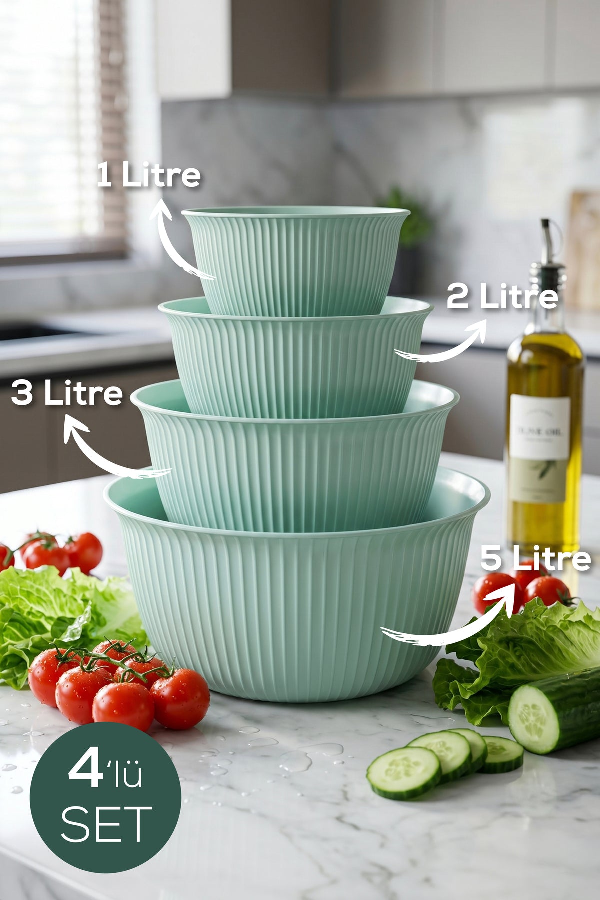 Set de 4 Bols de Cuisine Multifonctions avec Couvercles – 1 L, 2 L, 3 L et 5 L
