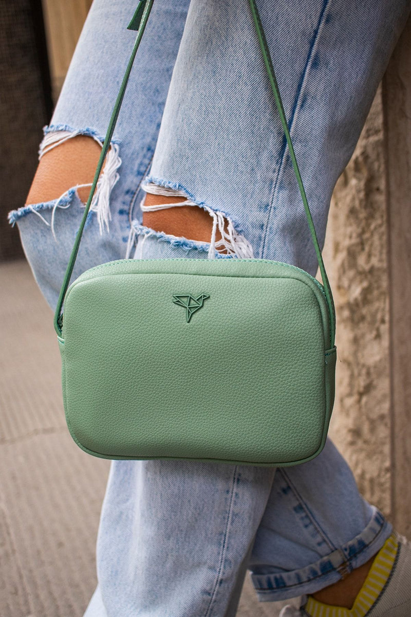 Mini sac femme vert menthe zippé avec bandoulière réglable – Liberty