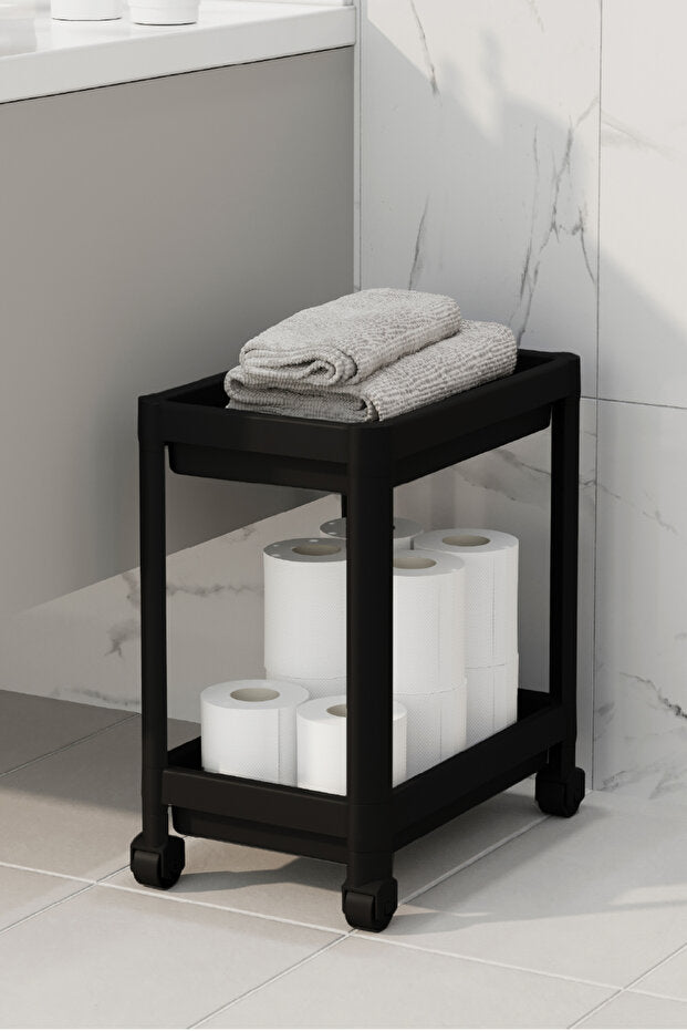 Étagère de Rangement 2 Niveaux sur Roulettes pour Cuisine et Salle de Bain