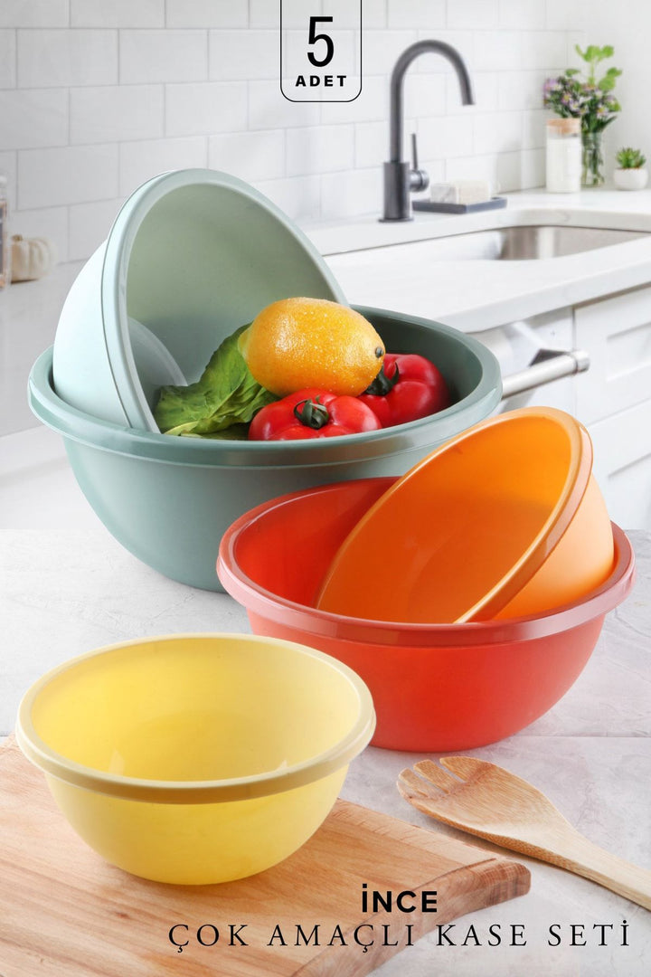 Set de 5 bols de mélange ronds multifonctions Neo Aura – bols de rangement (Ø 30 + 25 + 22 + 19 + 16,5 cm)