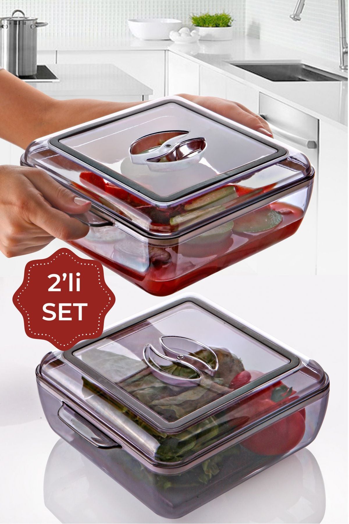 Lot de 2 boîtes de conservation carrées en acrylique 2 L – Avec couvercle