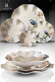 Service de table en porcelaine 6 personnes 24 pièces – Design inspiré des oiseaux de paradis