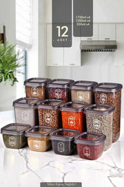 Set de 12 boites carrés pour le stockage des aliments avec étiquettes X4 (550 ml - 1200 ml - 1750 ml) avec couvercles hermétiques - Justyol