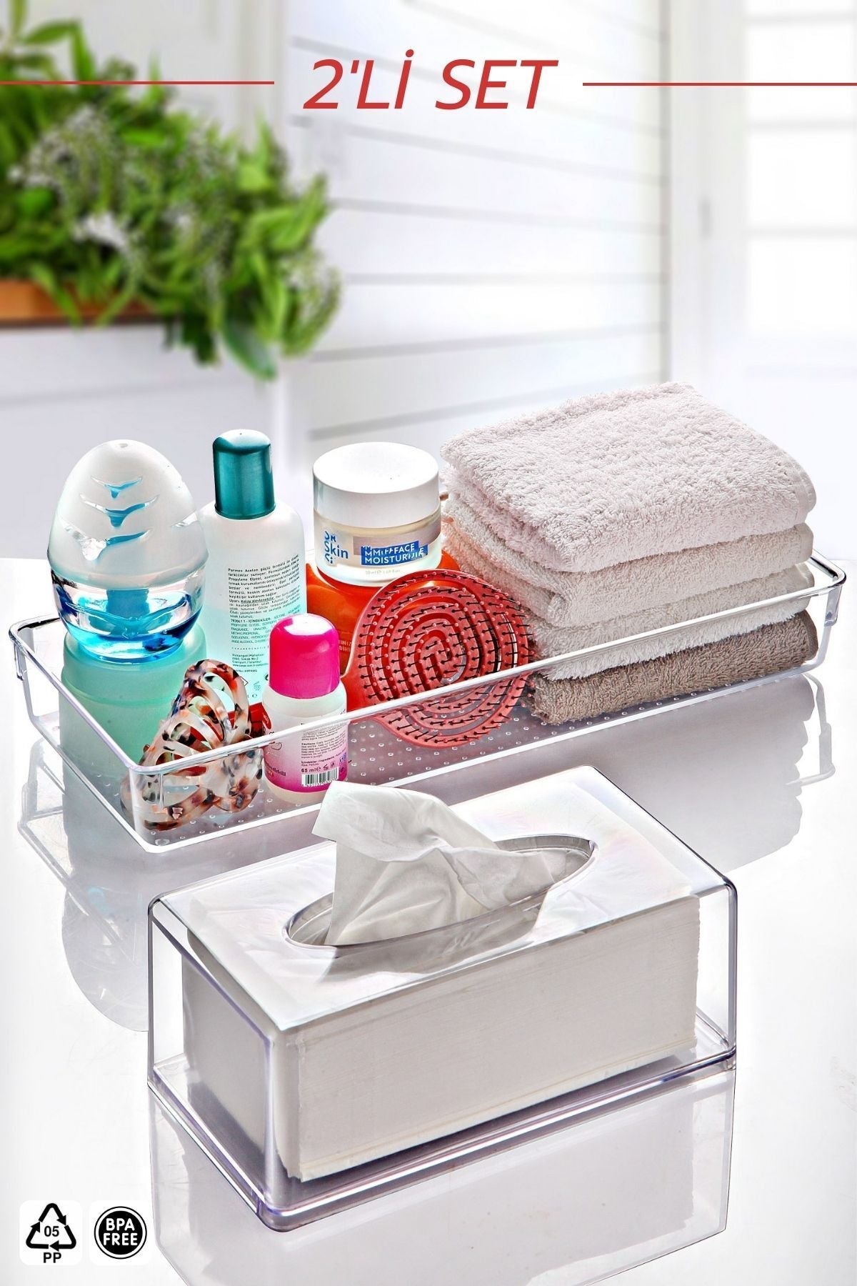 2'Li Set Clear Peçetelik Ve Organizer - Banyo Düzenleyici JHome