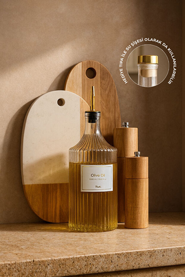 Kitchen Life Bouteille à Huile en Verre avec Bec Verseur