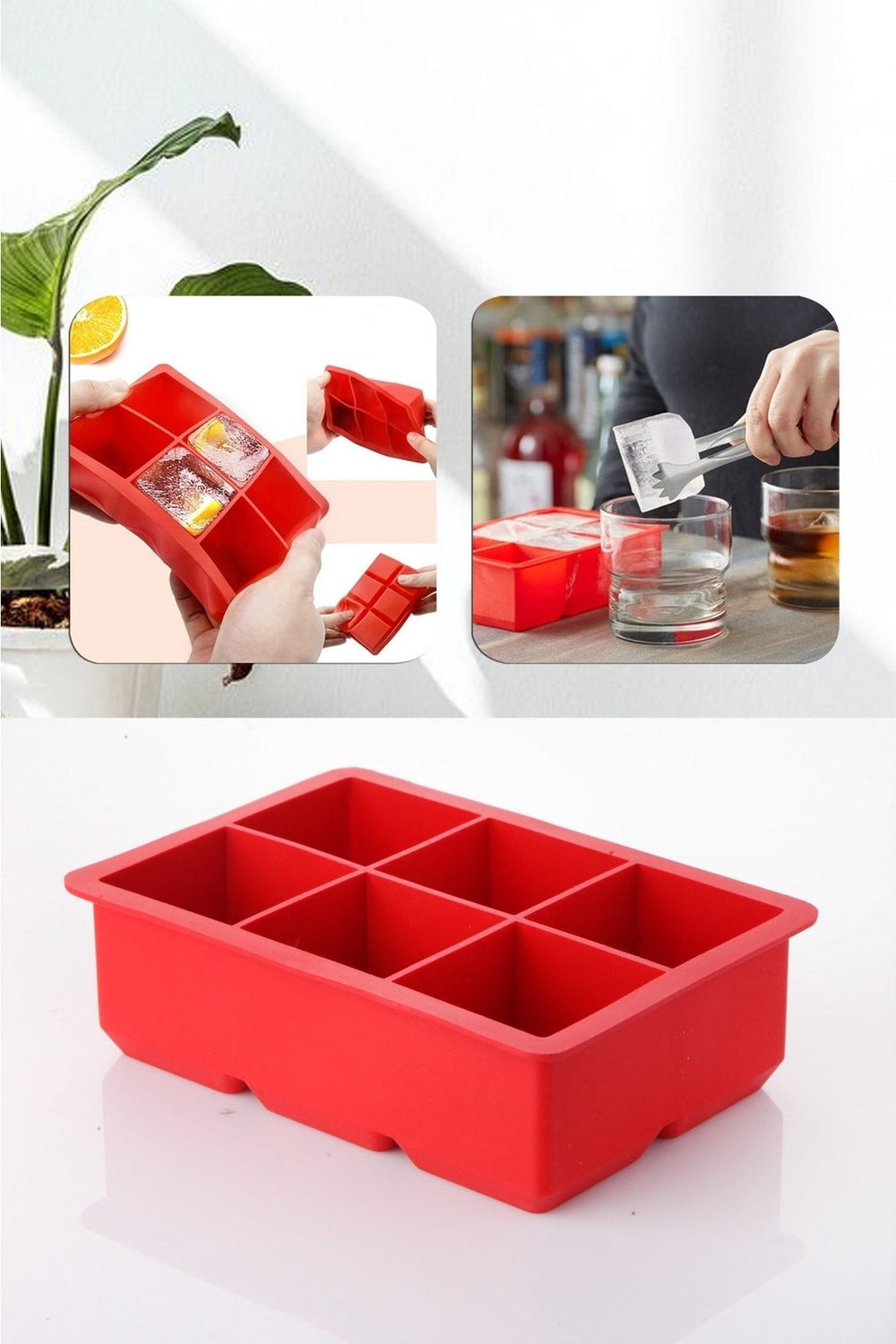 Grand bac à glaçons en silicone à 6 compartiments – moule à glaçons carré en silicone noir (6 cases)