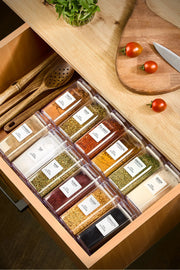 Set de 12 pots à épices carrés 300 ml avec couvercles hermétiques