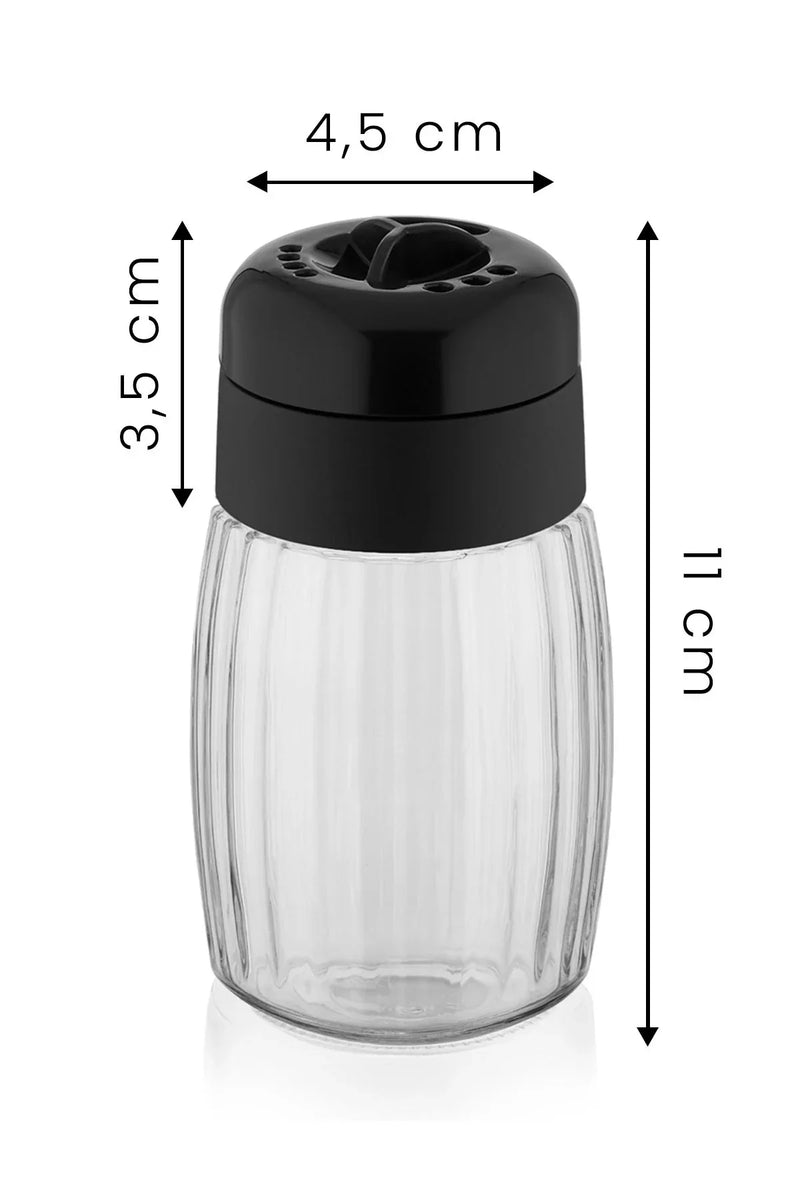 Lot de 2 salières et poivrières en verre à motif étoile, avec couvercle mat noir et blanc – 100 cc