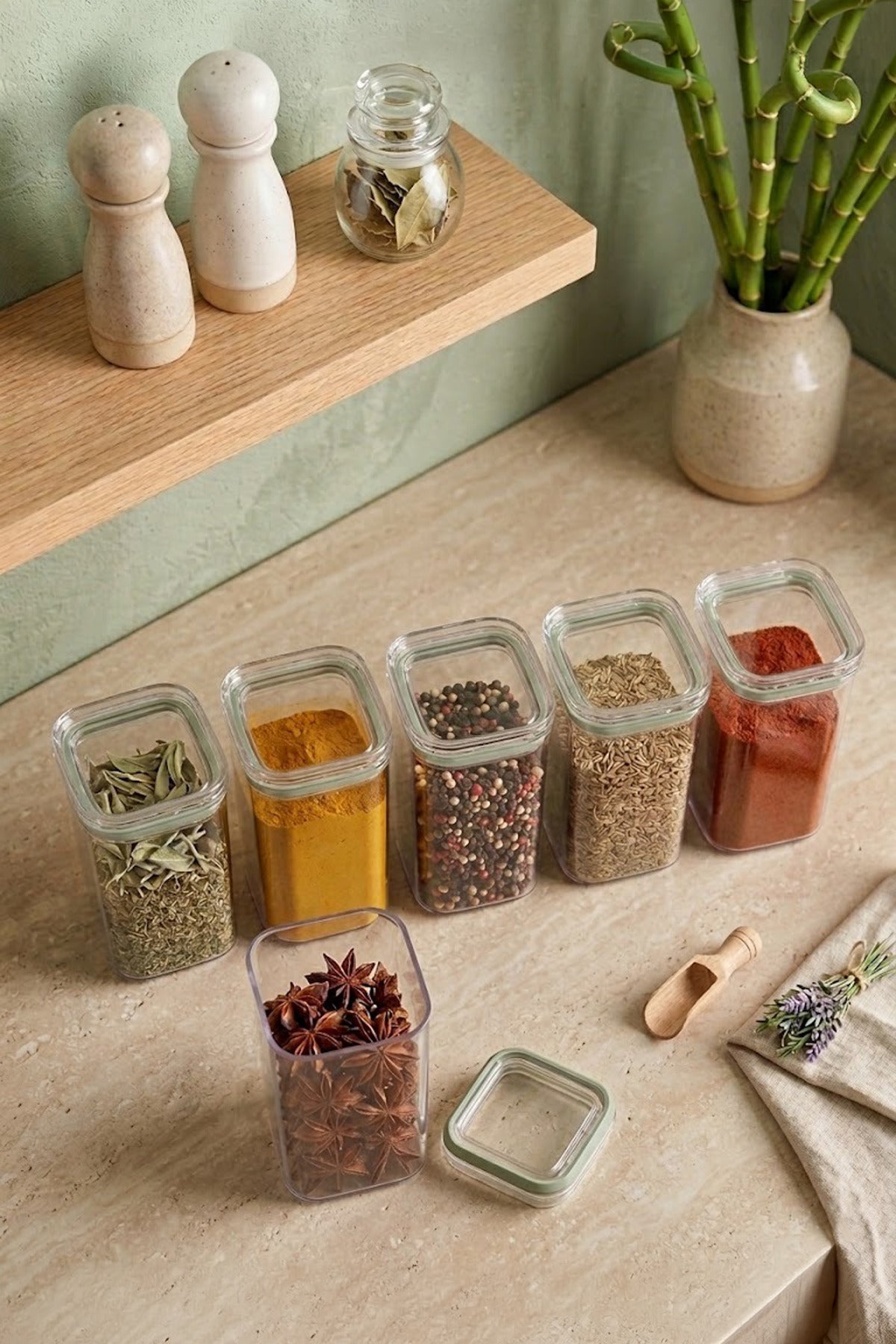طقم 6 علب بهارات محكمة الإغلاق Kitchen Life سعة 300 مل