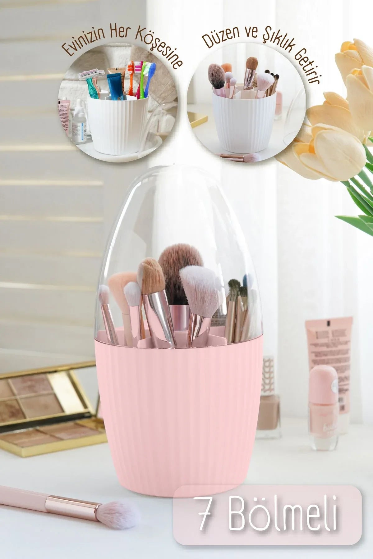 Organisateur de maquillage noir 7 compartiments avec couvercle - Justyol