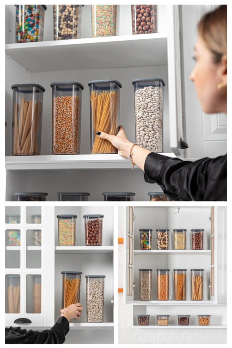 Set de 18 boîtes de rangement alimentaires carrées Square avec étiquettes – couvercles rigides x6 (550 ml – 1200 ml – 1750 ml) bocaux de conservation