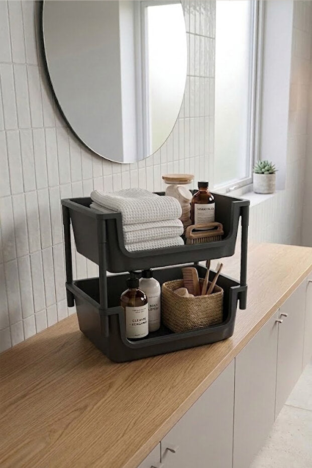 Étagère de Rangement 2 Niveaux Multifonction pour Cuisine, Salle de Bain et Jouets